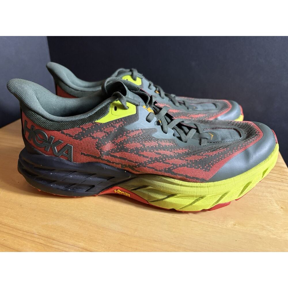 HOKA Speedgoat 5 Thyme/Fiesta Cushioned Trail Running Shoes Men’s US Size 10